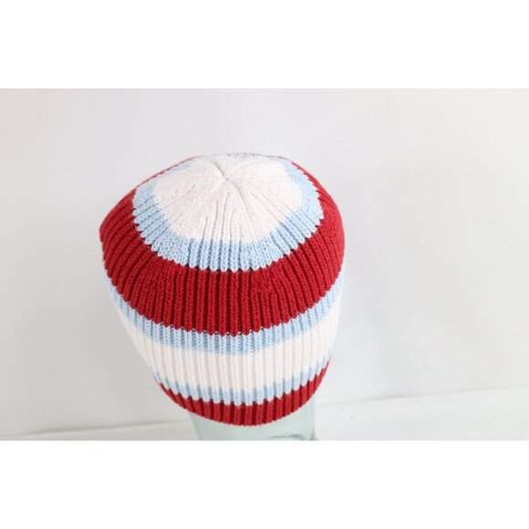 Vtg 90s Y2K Abercrombie & Fitch Babydoll Striped Ribbed Knit Winter Beanie Women
